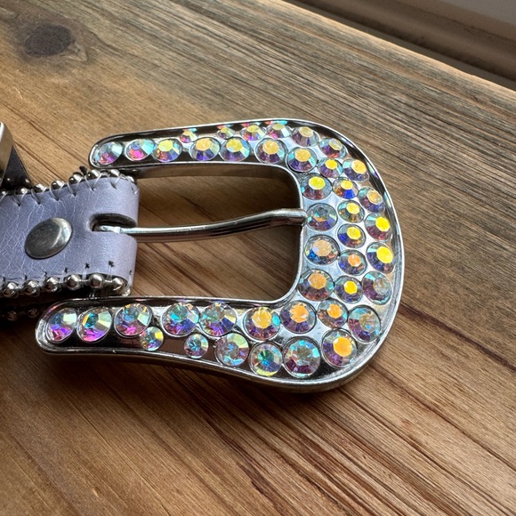 BB SIMON Authentic Designer Italian Leather Swarovski Crystal Western Belt L XL - Picture 3 of 11